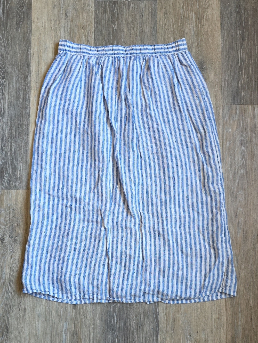 Faherty Striped Button-Front Blue and White Linen Midi Skirt - Picture 10 of 16